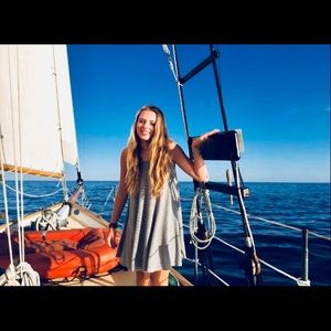 Navy and white striped dress